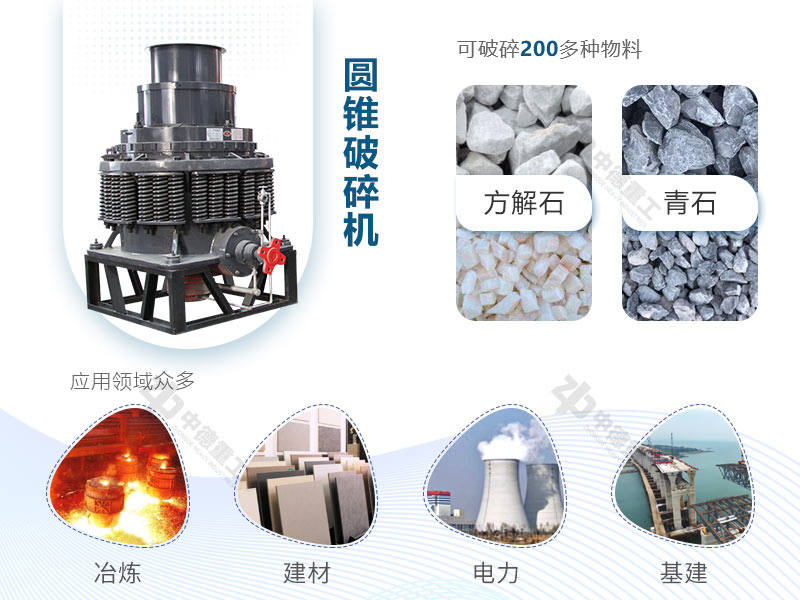 圓錐破能處理多種物料，且應用領域廣泛